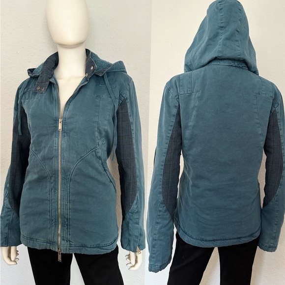 Sanbal Women’s Zipped Jacket Hooded Lined Denim Stand-Up Collar Puffer
